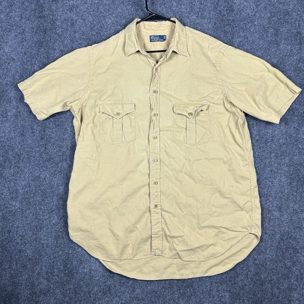 Polo Ralph Lauren Linen Shirt Men's XLT Tall Short Sleeve Vintage Button Up
